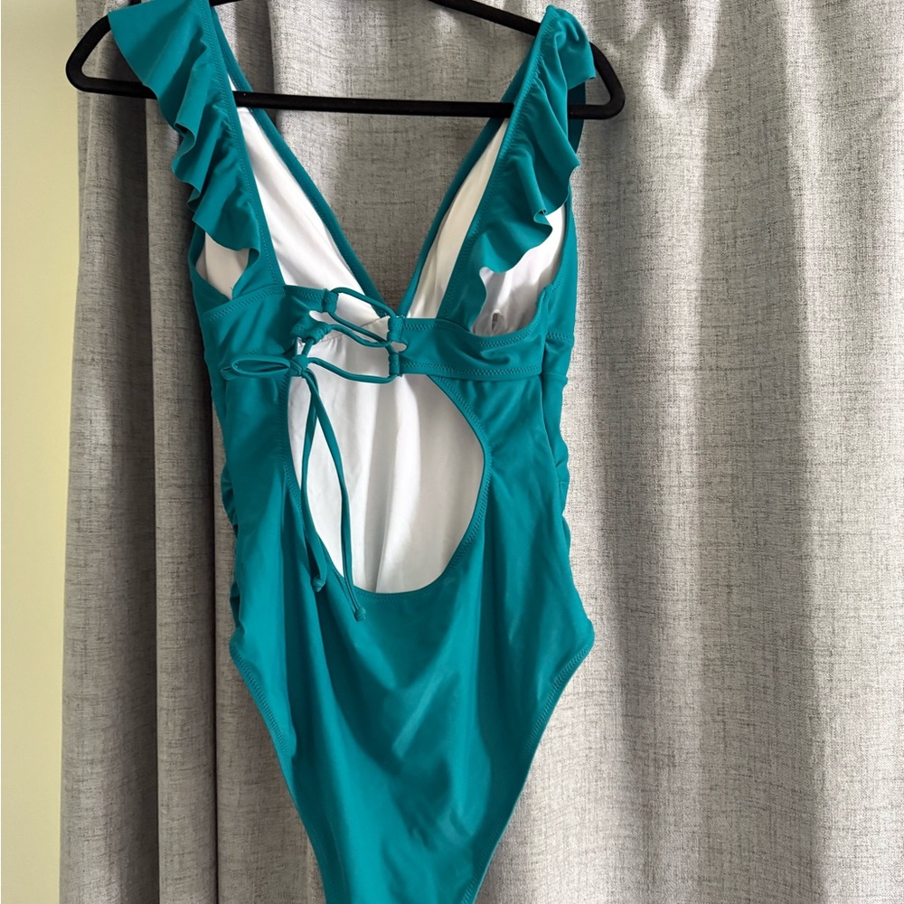 Cupshe Teal Swimsuit with Ruffle Accents - Picture 2 of 3